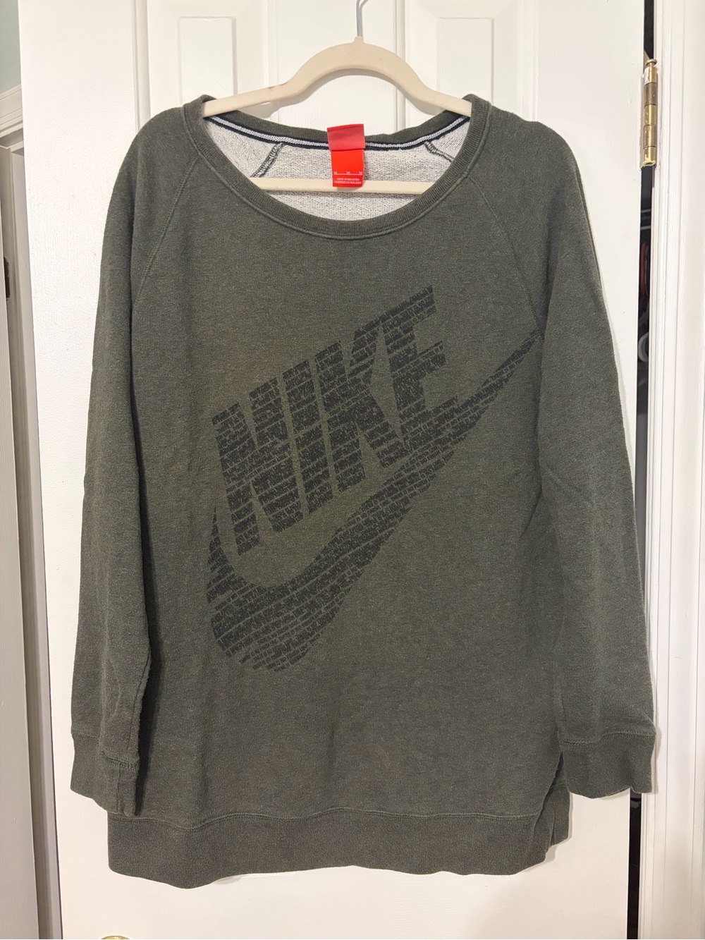 Nike Olive Green Crewneck Sweatshirt with Oversized Logo